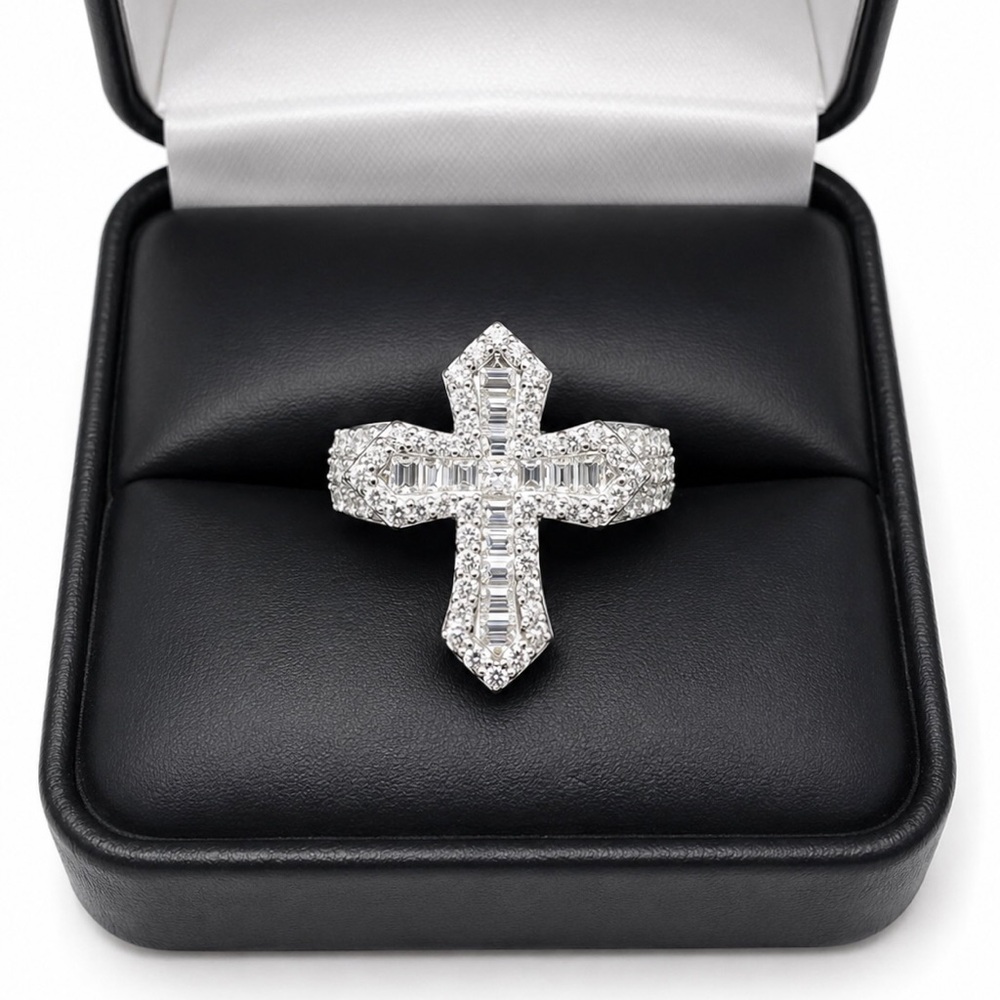 925 Sterling Silver 1.80CT MOISSANITE Cross Unisex Ring Size 8 or 9